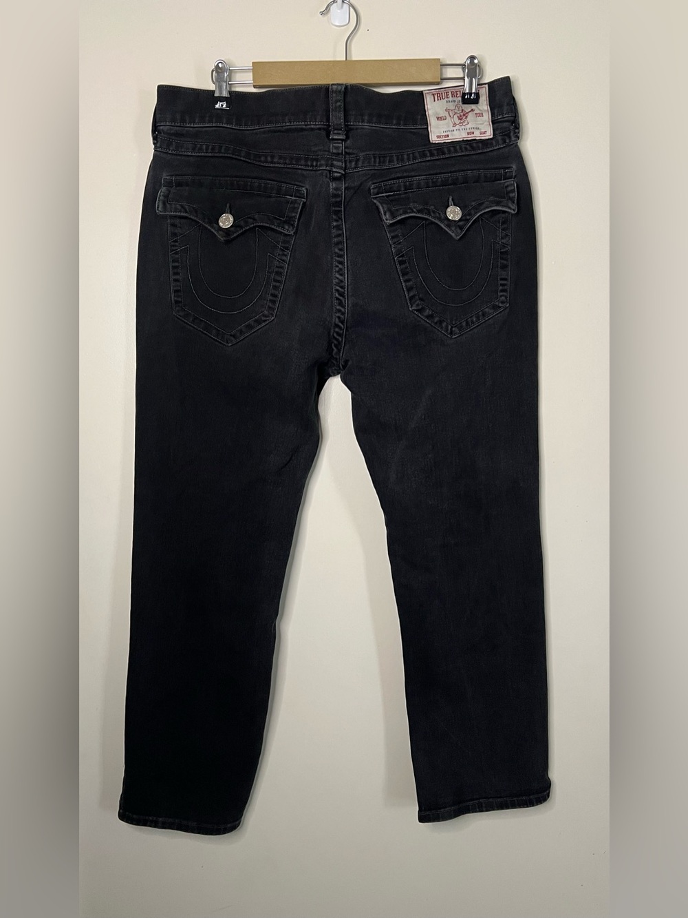 True Religion Ricky Relaxed Straight Flaps Black Jeans Size 34x30 Fit 36x28